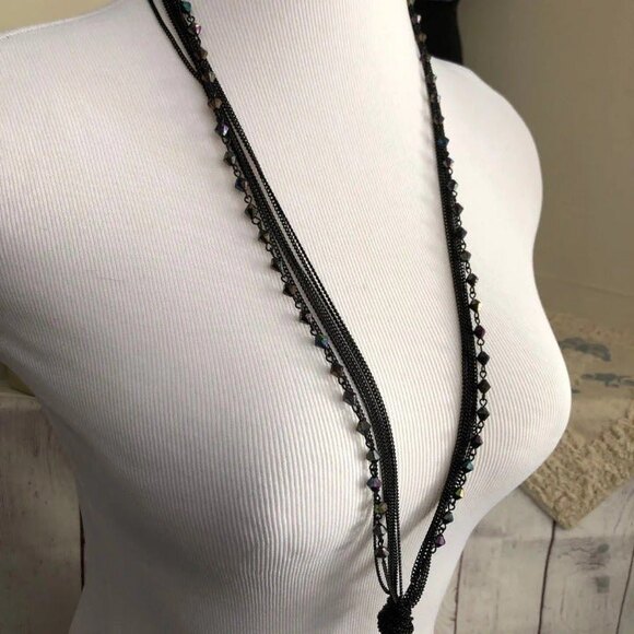 Black Chain Dangle Tie Necklace - Picture 2 of 7